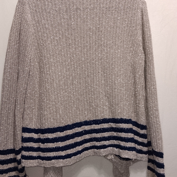 Womens L Coldwater Creek crochet cream navy blue open cardigan sweater boho com - Picture 5 of 8